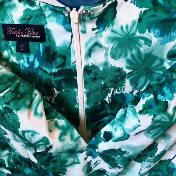 Trashy Diva Jade Green Floral Watercolour Liz Dress Mediterranean Rare Print 4 - Picture 5 of 16